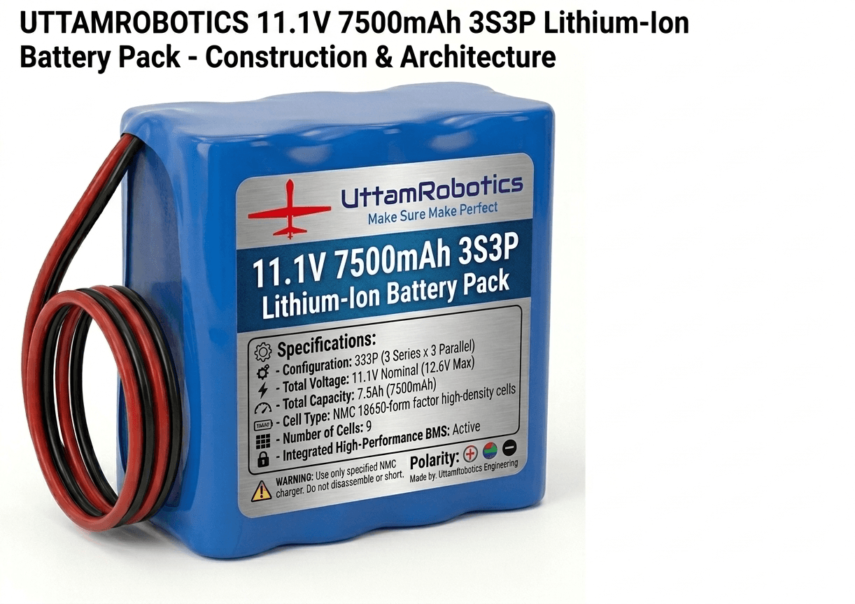 11.1V 7500mAh Lithium-Ion Rechargeable Battery Pack (3S3P) - Uttam Robotics