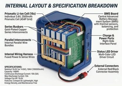 14.4V 10Ah (4S4P) Lithium-Ion Battery Pack - Uttam Robotics