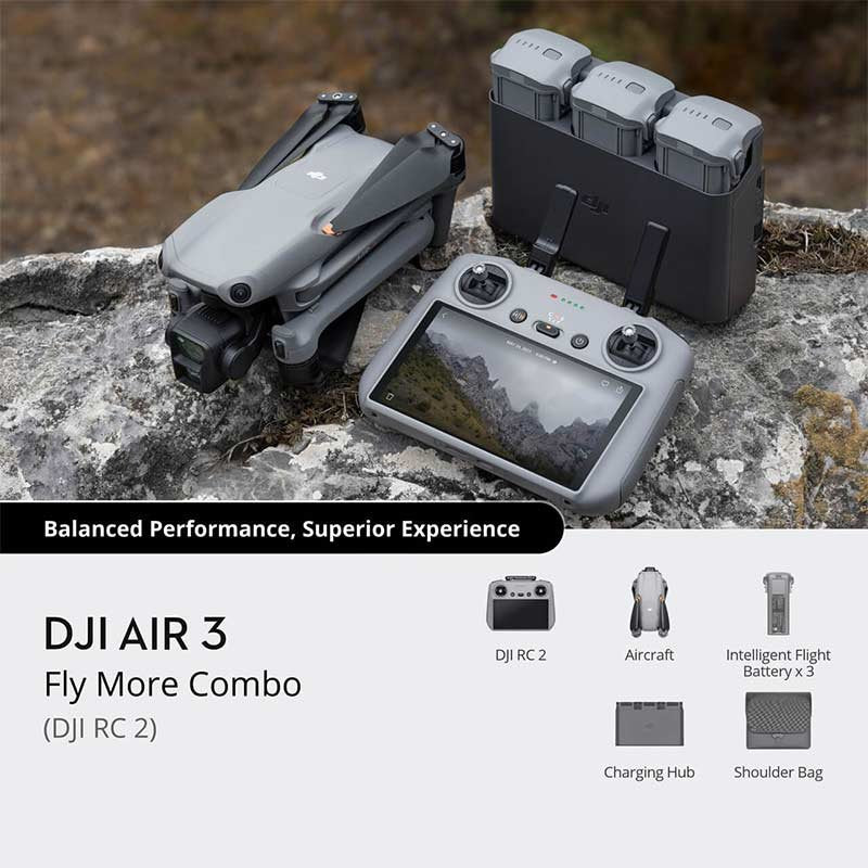 DJI Air 3 Fly More Combo – RC 2 | Dual 48MP Camera | 46 Min | 4K100 | Built-in Screen - Uttam Robotics