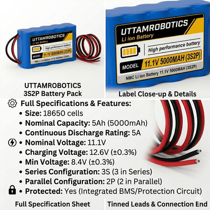 11.1V 5000mAh Lithium-Ion Battery Pack (3S2P) - Uttam Robotics